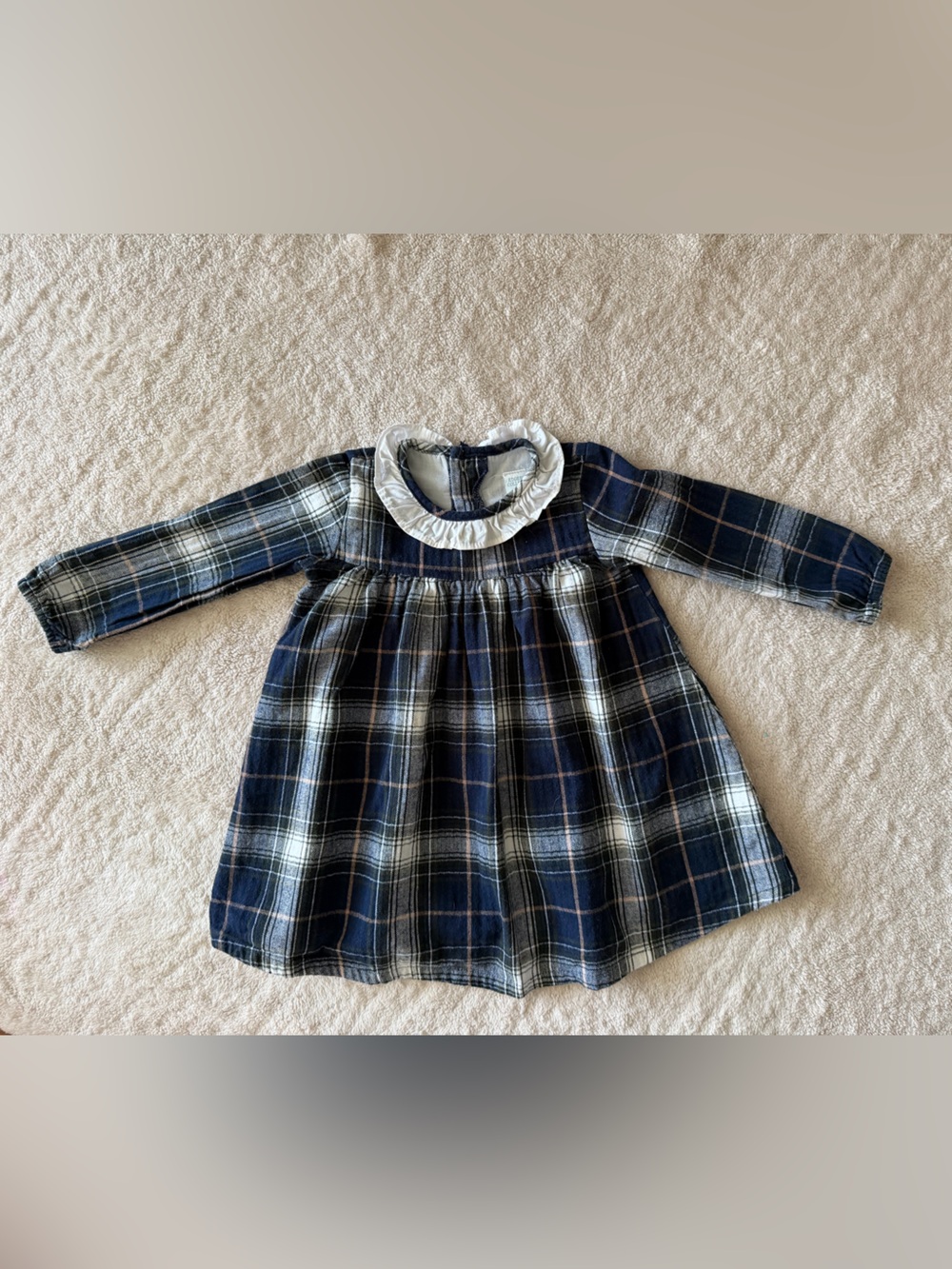 Edgehill Collection Navy and White Plaid Ruffle Collar Dress - Size 12 M